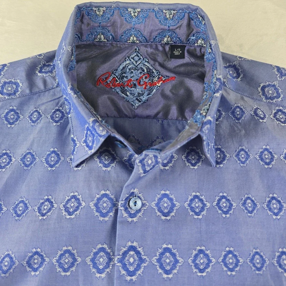 Robert Graham Kasha‎  Men's L Long Sleeve Button Up Shirt Blue Geometric Pattern
